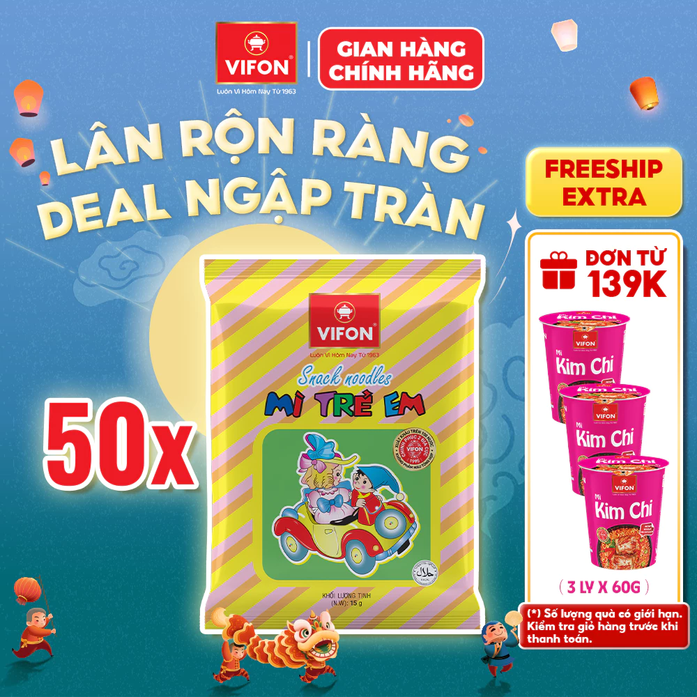 [KOL] Set 50 Gói Mì Trẻ Em VIFON - Giòn Tan Ngọt Dịu, Dễ Tiêu Hóa 15g/Gói