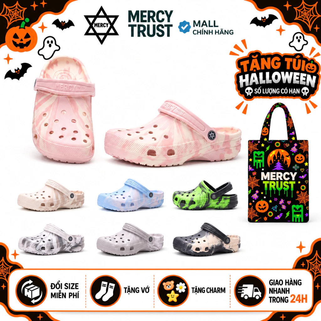 [TẶNG TÚI HALLOWEEN] Kèm Sticker, Vớ - Dép Sục MERCY TRUST BASIC MC29 Màu Loang Marble Nam Nữ - Chất Liệu Êm Nhẹ