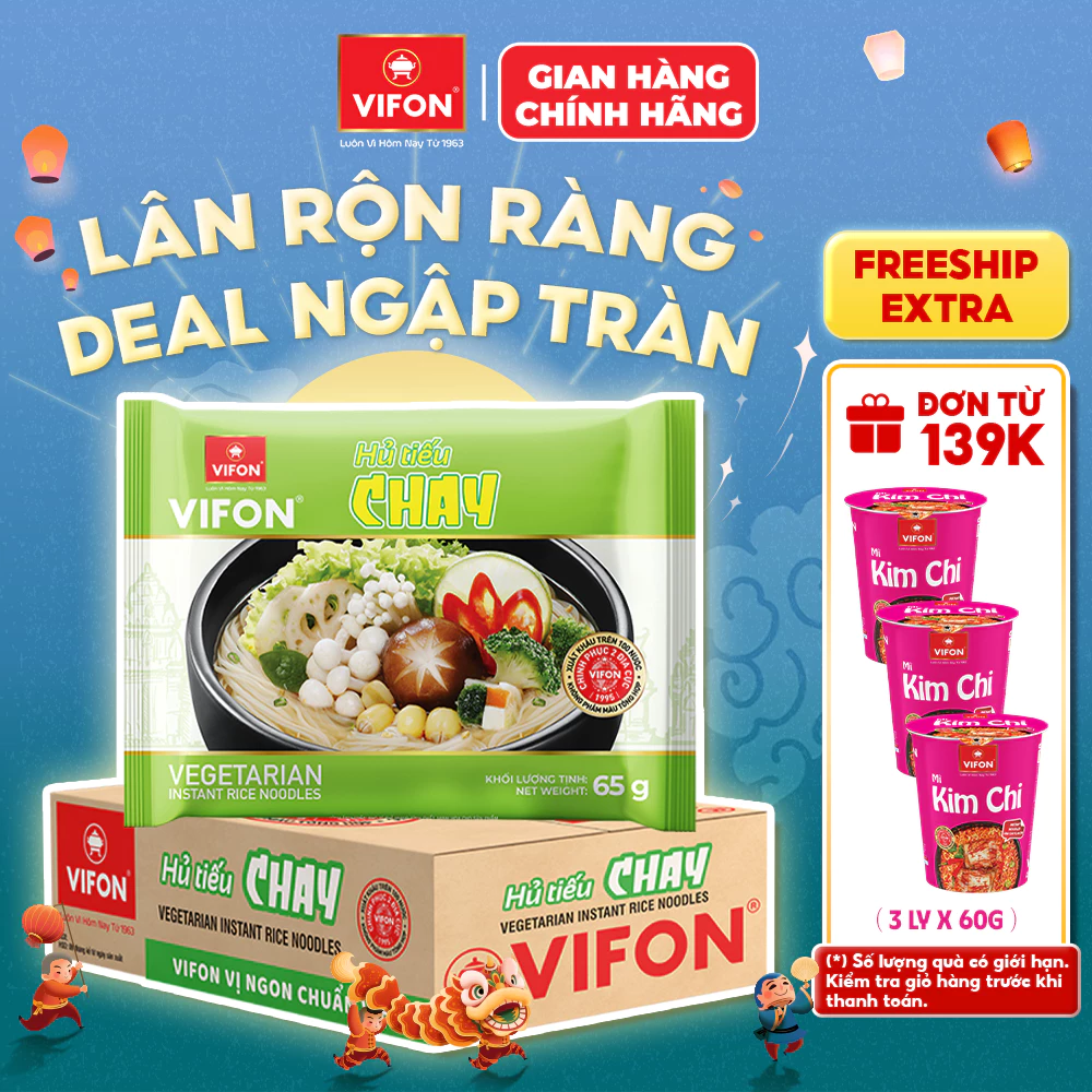 [VOUCHER HOT 10%] Thùng 30 gói Hủ Tiếu Chay VIFON 65g /gói