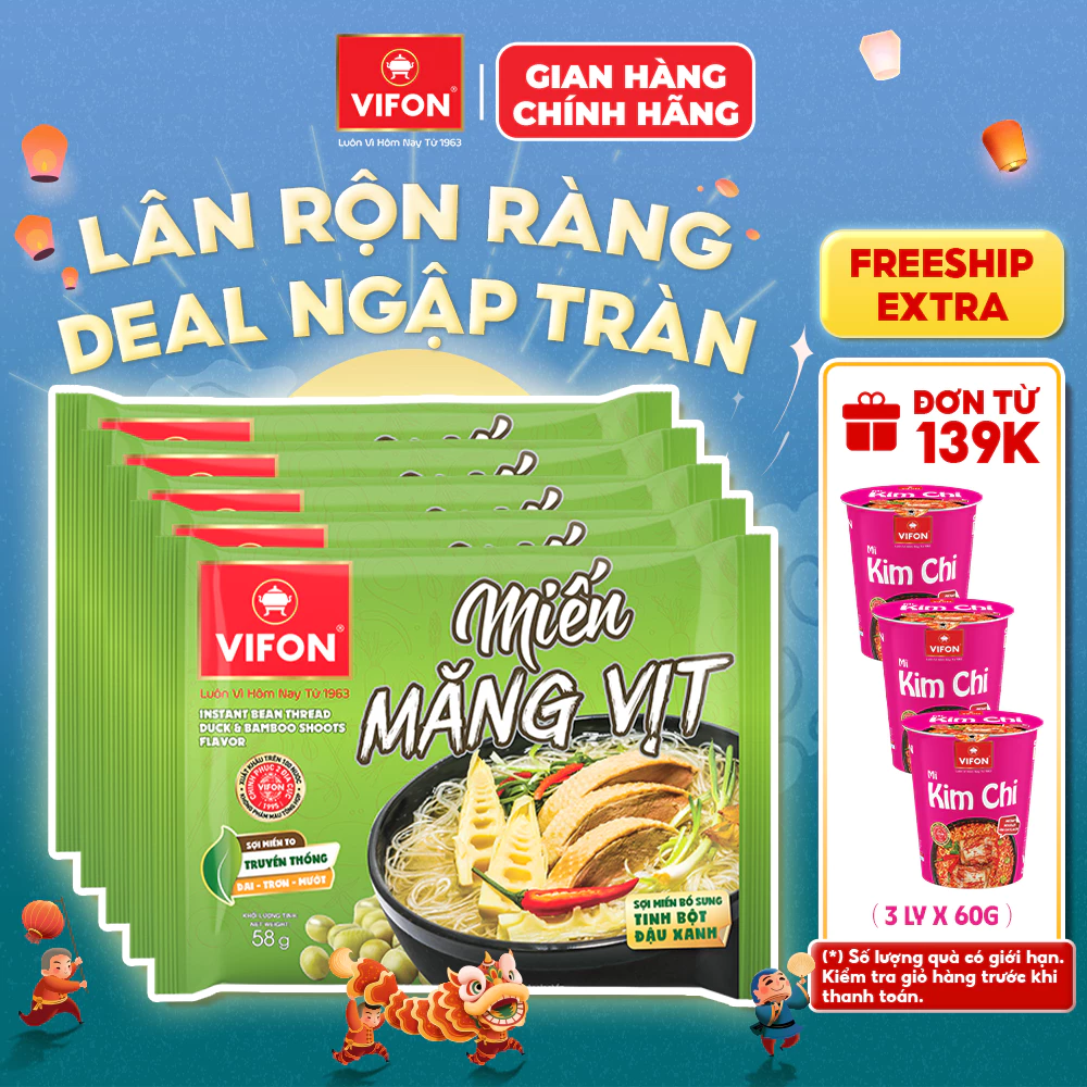 [VOUCHER HOT 10%] Combo 5 Gói Miến Măng Vịt/Miến Sườn Heo/Miến Lẩu Thái - Hương Vị Đậm Đà, 58g/Gói