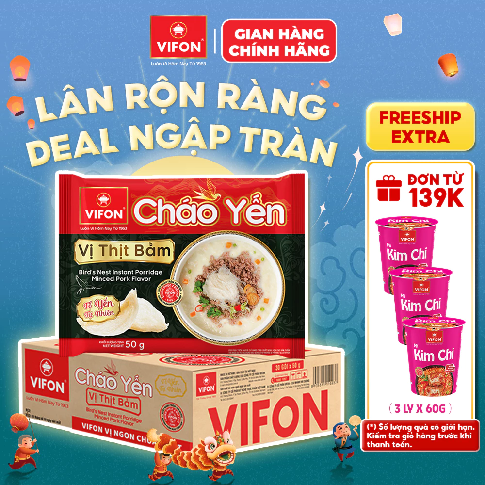 [VOUCHER HOT 10%] Thùng 30 gói Cháo Yến VIFON vị thịt bằm/ vị thịt gà 50gr/gói