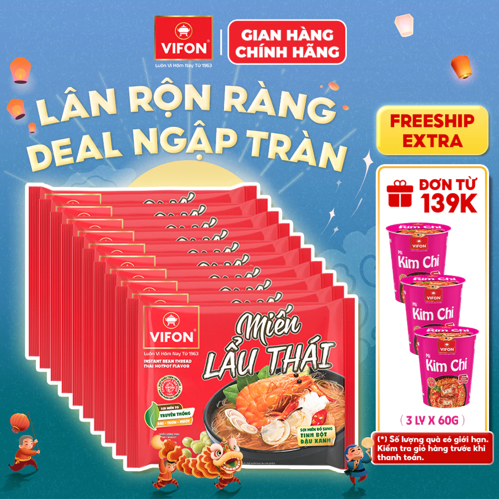 [VOUCHER HOT 10%] Combo 10 Gói Miến Măng Vịt/Miến Sườn Heo/Miến Lẩu Thái - Hương Vị Đậm Đà, 58g/Gói