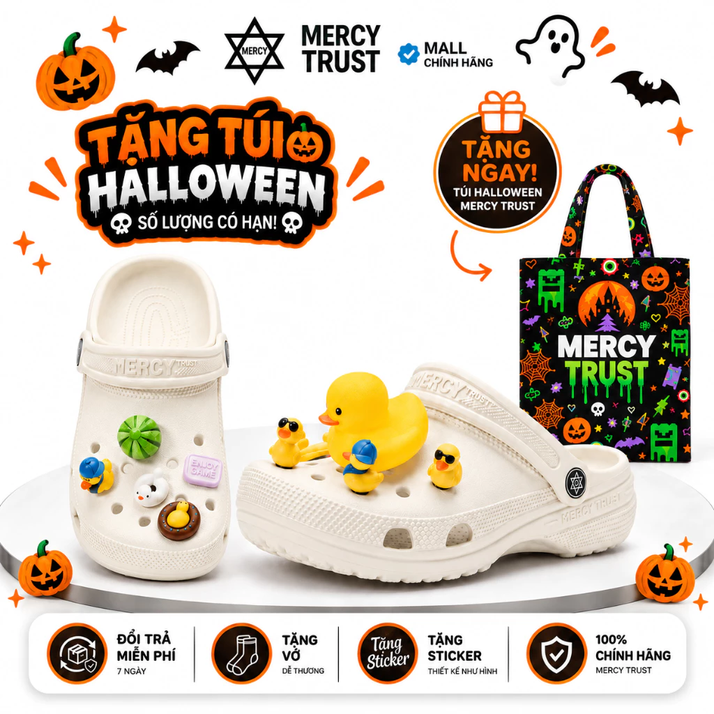 [TẶNG TÚI HALLOWEEN] Kèm Sticker GIỐNG HÌNH, Vớ DÉP MERCY TRUST BASIC MC24 Nam Nữ Cao 3cm Chất liệu Êm Nhẹ