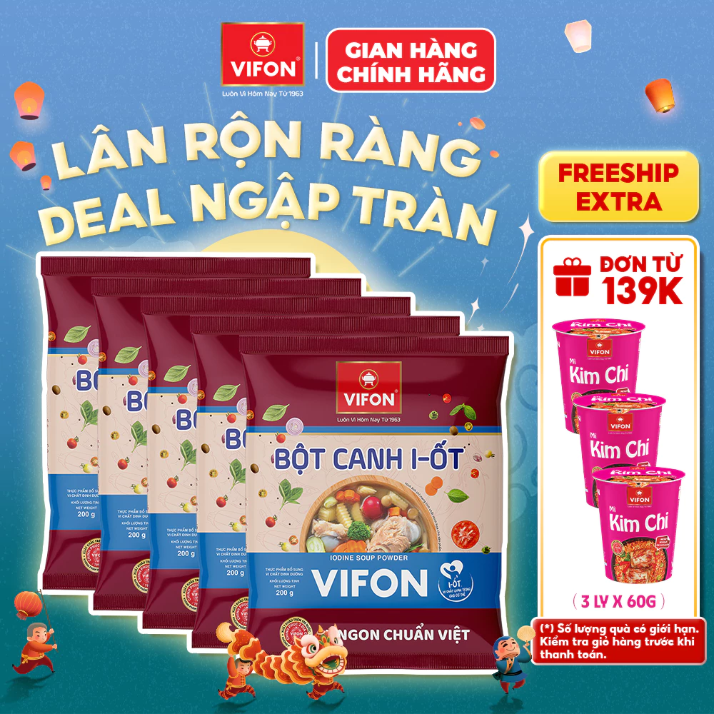 [VOUCHER HOT 10%] Set 5 Gói Bột Canh Các Loại VIFON - Nguyên Liệu Tự Nhiên, 200g/Gói
