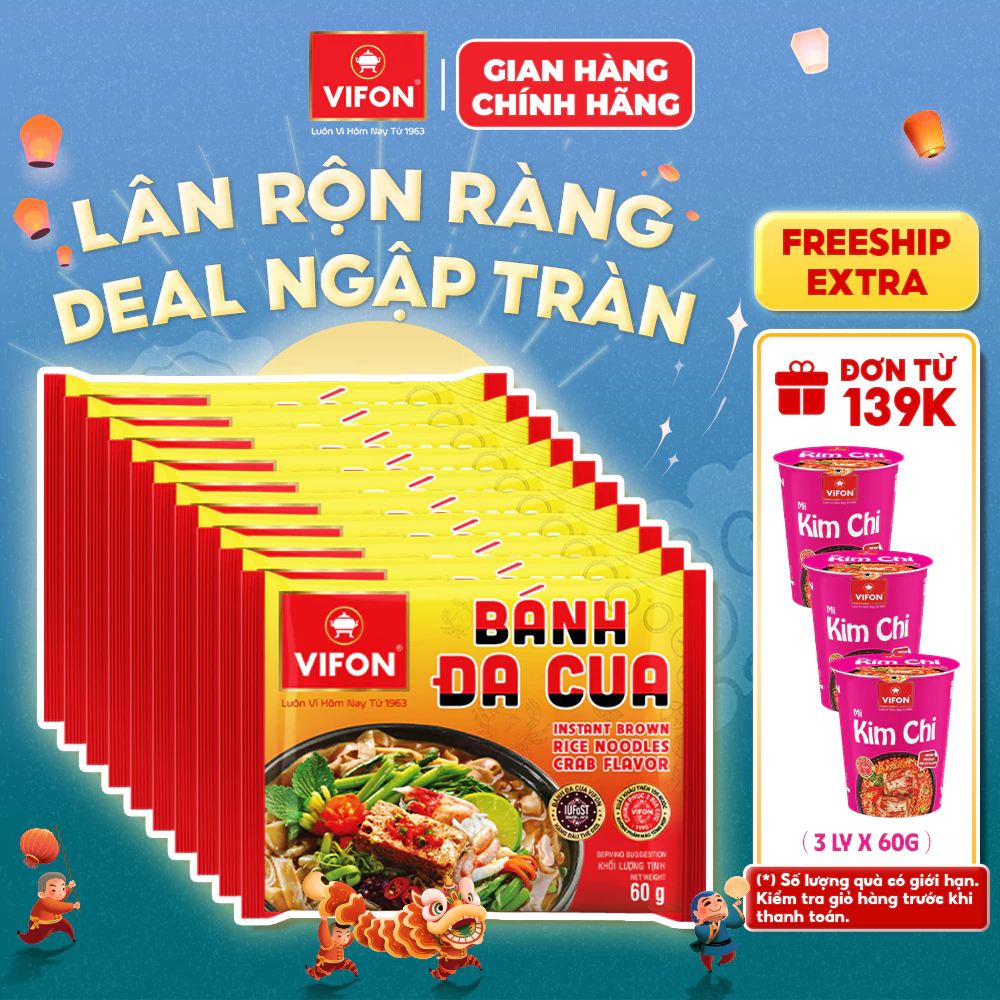 [Hỏa Tốc + Voucher10%] Set 10 Gói Bánh Đa Cua, Bánh Đa Tôm VIFON 60g Vị Ngon Chuẩn Việt Sợi Dai Mềm Thơm Ngon Đậm Vị