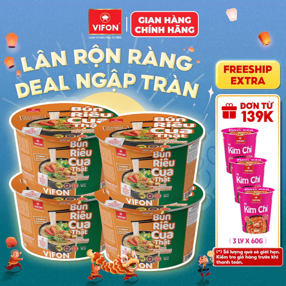 [VOUCHER HOT 10%] Set 4 Tô Bún Riêu Cua VIFON 85gr – Bún Riêu Ăn Liền Riêu Cua Thật Đậm Đà, Tiện Dụng