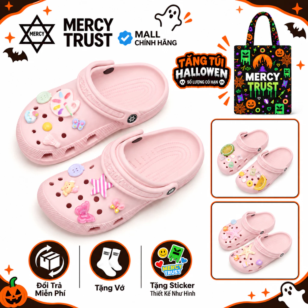 [TẶNG TÚI HALLOWEEN] Kèm Sticker Giống Hình, Vớ - DÉP MERCY TRUST BASIC MC24 Nam Nữ Cao 3cm Êm Nhẹ Chống trượt