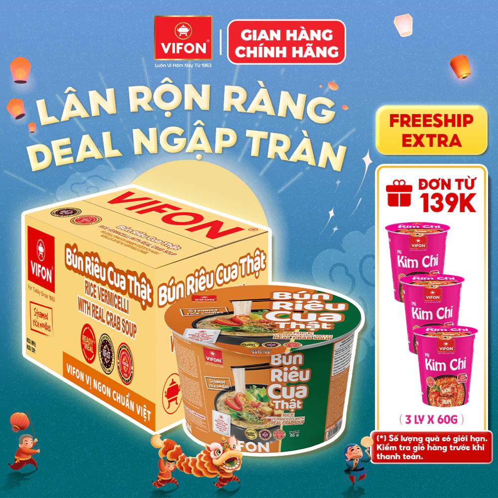 [VOUCHER HOT 10%] Thùng 12 Tô Bún Riêu Cua VIFON 85gr – Bún Riêu Ăn Liền Riêu Cua Thật Đậm Đà, Tiện Dụng