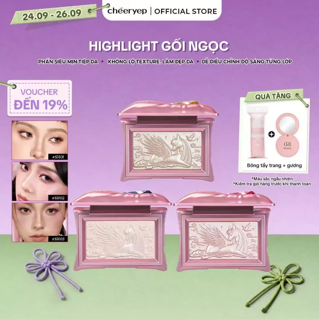 CHÉERYEP Phấn Bắt Sáng Highlight Chạm Khắc Hiệu Ứng Lì Và Nhũ Căng Bóng Sáng Da Pillow Gem