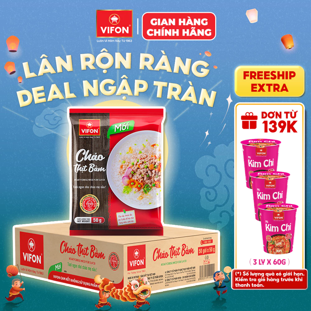 [VOUCHER HOT 10%] Thùng 50 Gói Cháo Thịt Bằm/Cháo Gà/Cháo Cá VIFON - Vị Ngon Tự Nhiên, 50g/Gói