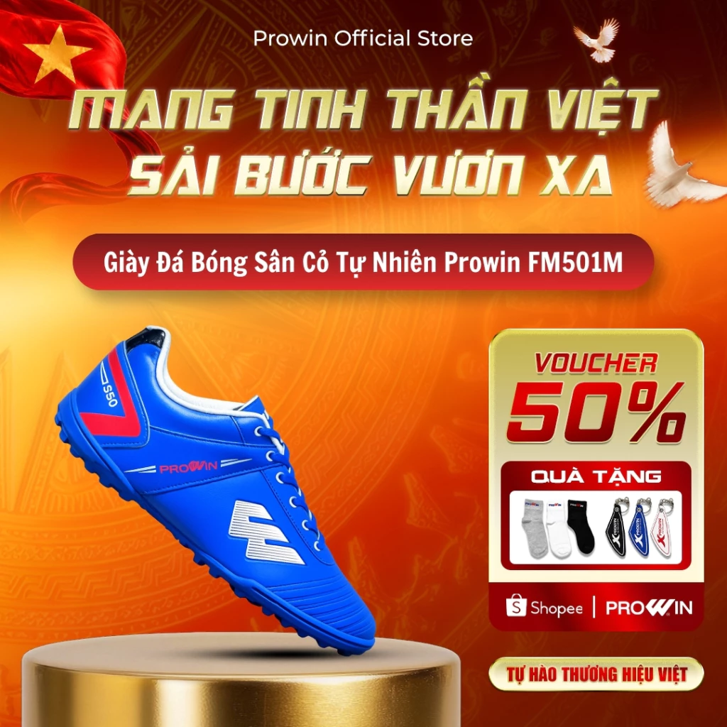 [KOL] Giày đá bóng Prowin FM501M sân cỏ tự nhiên (Full size 45-48) - Da PVC Cao Cấp, Nhẹ, Bền, Bám Sân Tốt