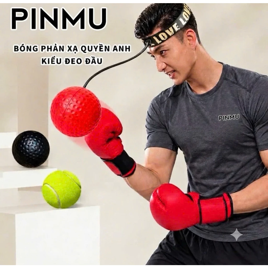 Bóng Luyện Tập Phản Xạ PINMU - Boxing Chuyên Nghiệp Có Dây Đeo Đầu Tiện Dụng-Độ đàn hồi cao