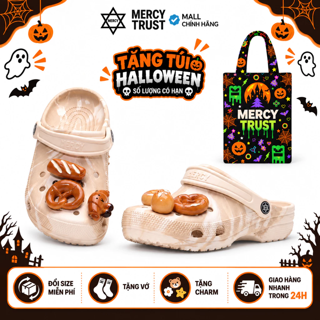 [TẶNG TÚI HALLOWEEN] Kèm Sticker Giống Hình, Vớ - Dép sục MERCY TRUST Basic MC32 Loang Kem - Êm Nhẹ Chống Trượt