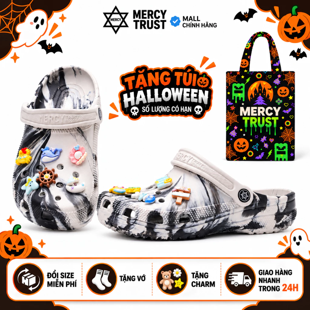 [TẶNG TÚI HALLOWEEN] Kèm Sticker, Vớ - Dép sục MERCY TRUST Basic MC32 Loang Xám - Chất liệu EVA êm nhẹ chống trượt