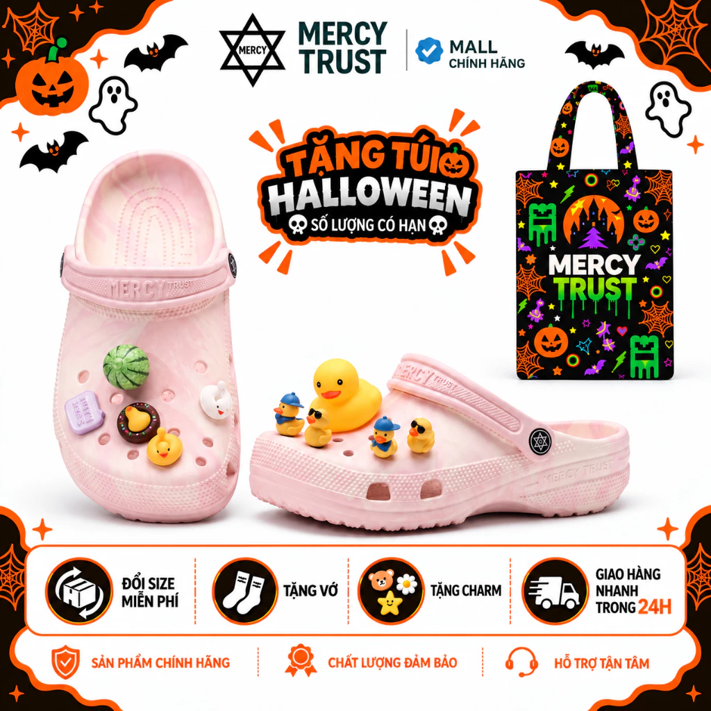 [TẶNG TÚI HALLOWEEN] Kèm Sticker Giống Hình, Vớ - Dép Sục MERCY TRUST Basic MC32 – Dép Nam Nữ Xinh Xắn, Êm Nhẹ