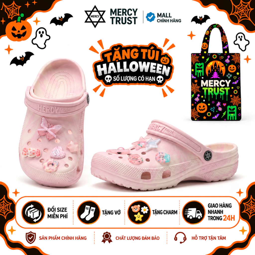 [TẶNG TÚI HALLOWEEN] Kèm Sticker Giống Hình, Vớ - Dép sục MERCY TRUST Basic MC32 Loang Màu, êm nhẹ chống trượt