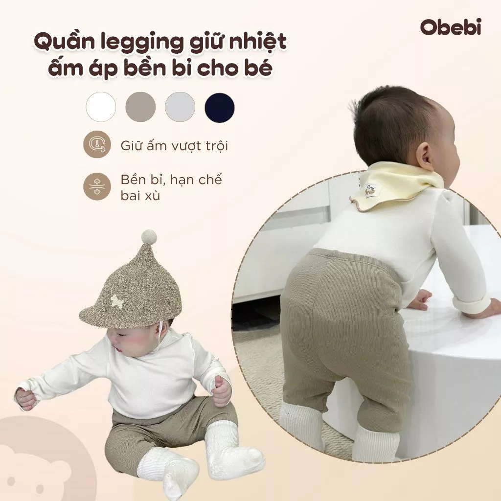 Combo 2 Quần Legging Quần Thu Đông Obebi Co Giãn Thoải Mái Mềm Mịn Cho Bé Trai Bé Gái Từ 6 - 22kg CB178: Combo 2 Q265