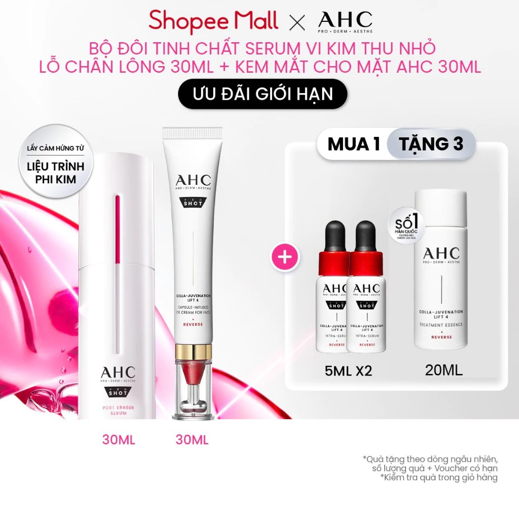 Bộ Đôi Tinh Chất Serum Vi Kim Thu Nhỏ Lỗ Chân Lông 30ML + Kem Mắt Cho Mặt (chọn loại) AHC 30ML