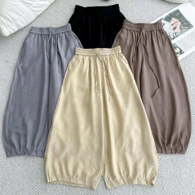(Xả Kho)(Có from nấm)-Quần đũi linen nữ dáng Bom Thụng cạp chun bo gấu chất đũi linen mềm mát, quần bom thụng ống rộng