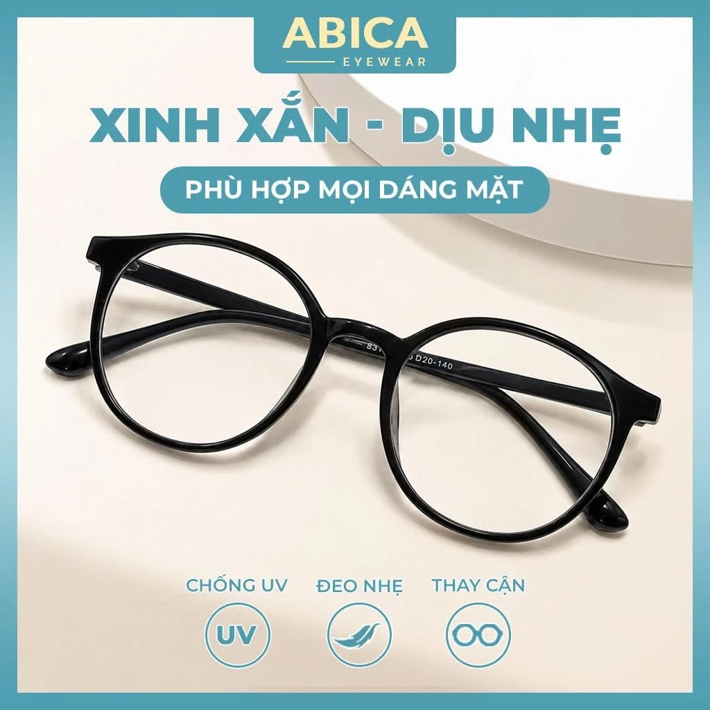 Mắt kính nữ nam giả cận,kính mắt không độ thời trang chống tia UV gọng kính cận tròn phong cách Ulzzang giá rẻ đẹp 055