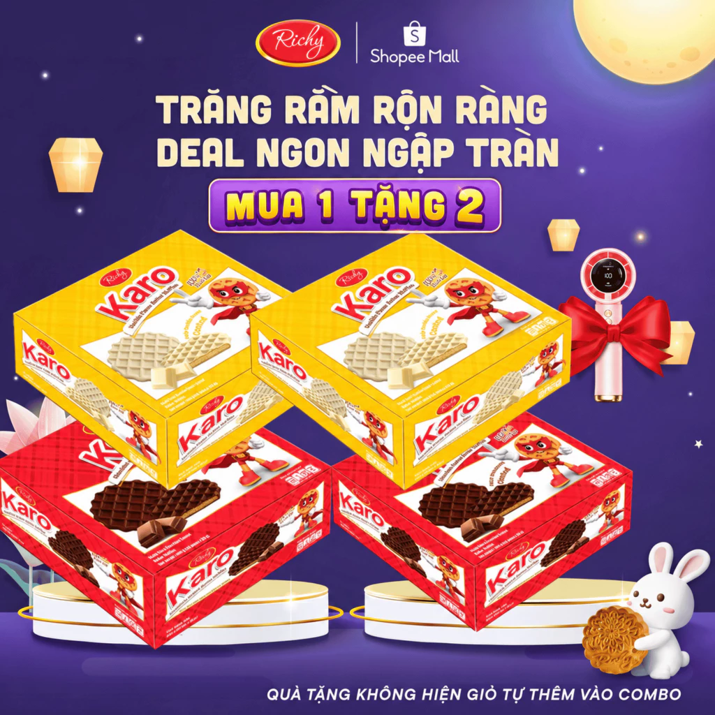 [ MUA 1 TẶNG 2] Karo bơ trứng giòn phủ socola , vani 400g,Bánh kẹo Richy