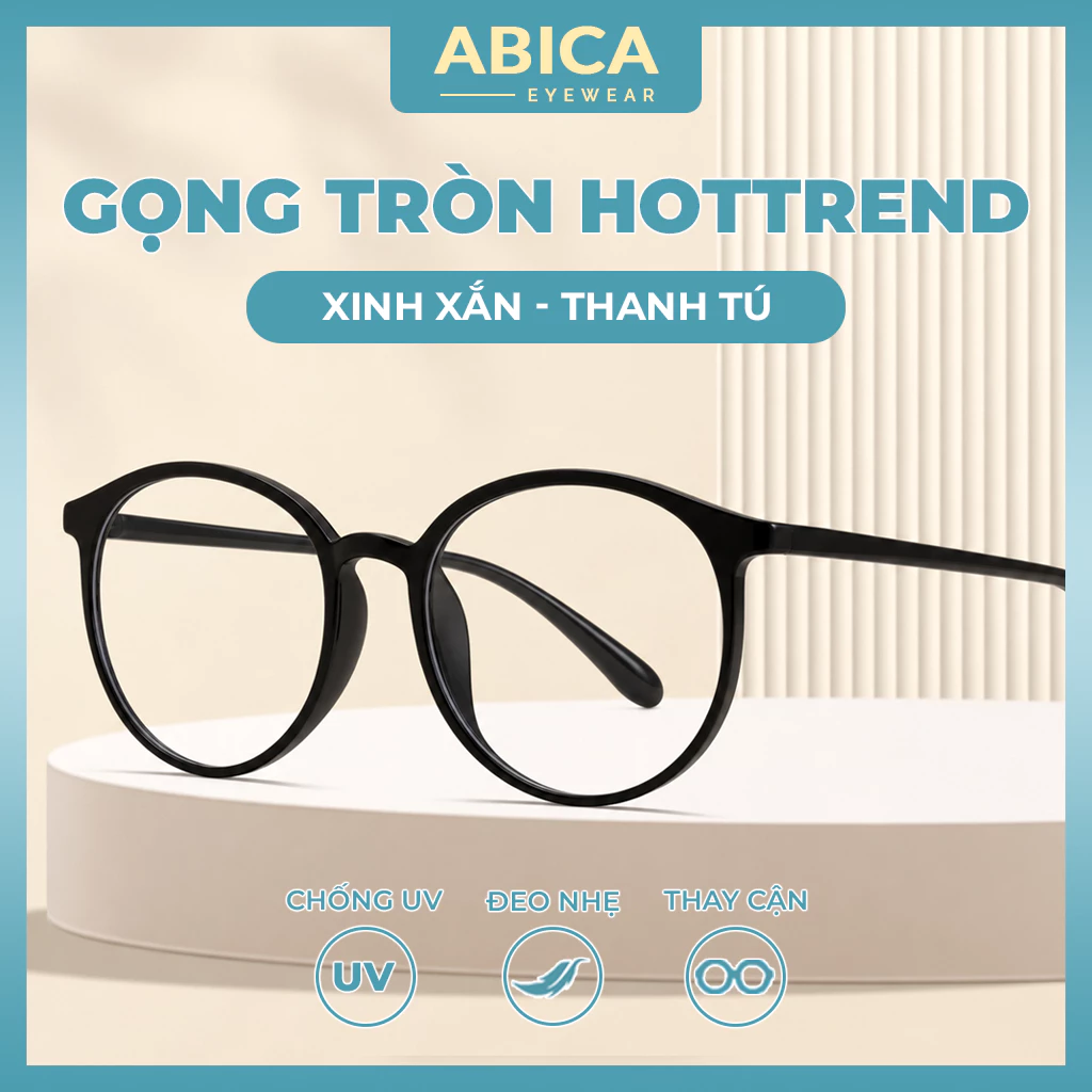 Kính giả cận chống tia UV gọng kính tròn mắt mèo cute phong cách Ulzzang thời trang nam nữ đẹp giá rẻ ABICA 055