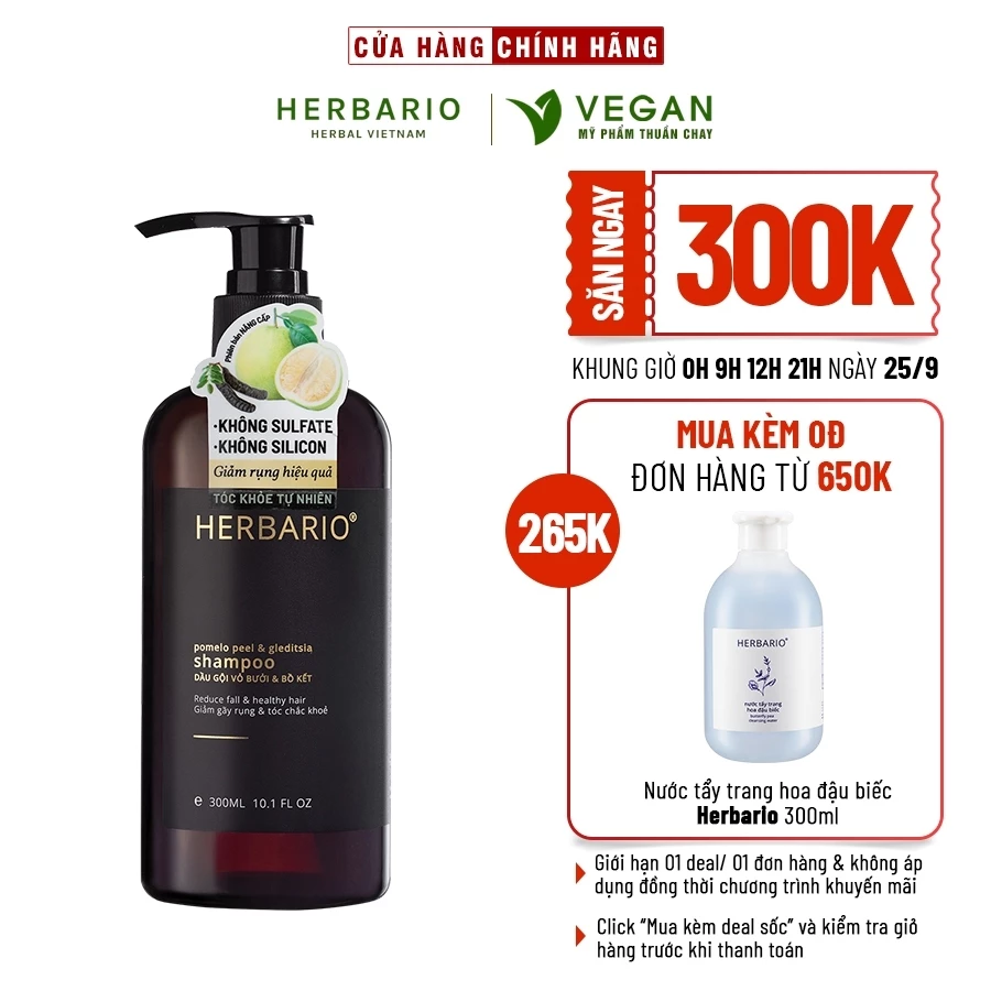 Bản Nâng Cấp - Dầu gội vỏ bưởi & bồ kết Herbario 300ml không sunfate không silicon