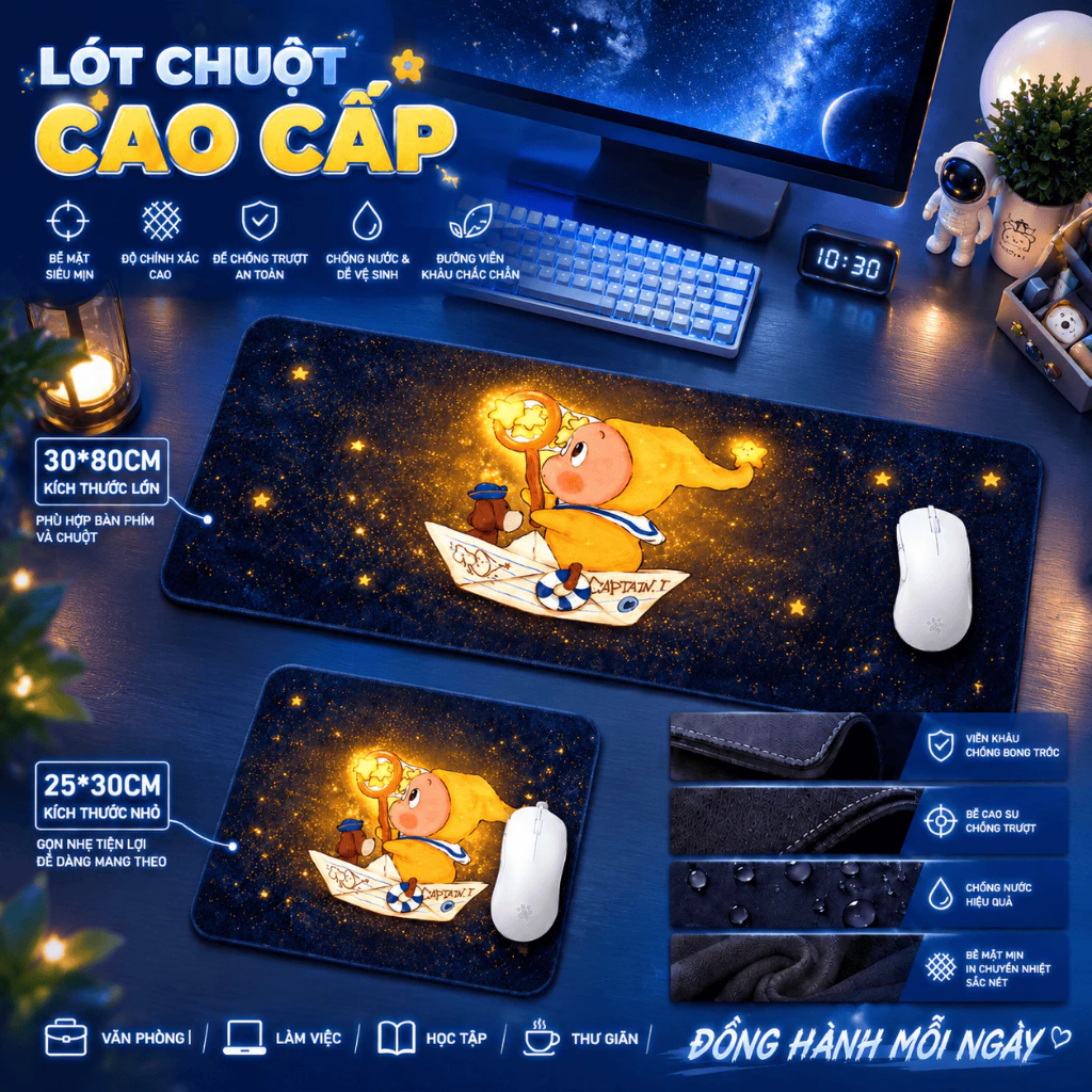 Lót chuột cao cấp Twinkle chống trượt chống nước kích thước lớn 30x80cm cho bàn phím chuột