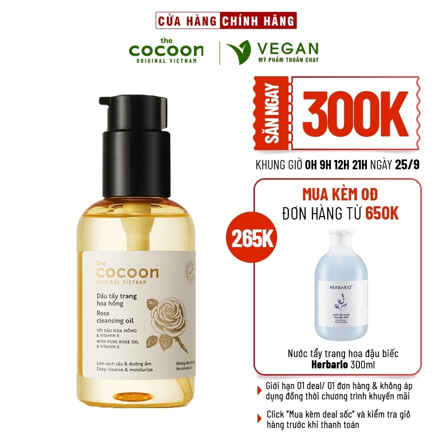 Dầu tẩy trang hoa hồng cocoon việt nam 140ml VEGAN - Mỹ Phẩm Thuần Chay