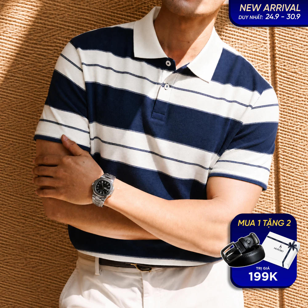 [DEAL NEW T9] Áo polo nam ULTIMA kẻ sọc ngang, vải cá sấu, thoáng mát, giảm nhăn - HUSSIO