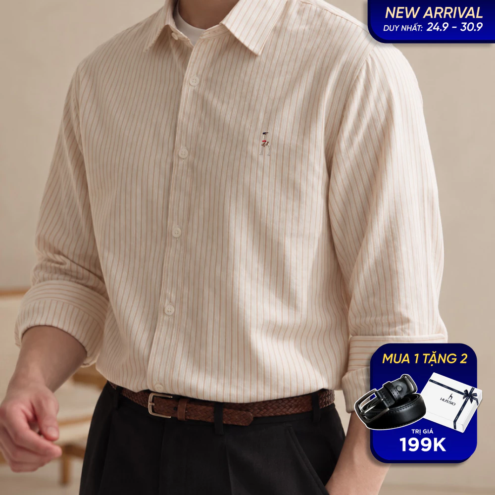 [DEAL New T9] Sơ mi nam công sở ADEL kẻ sọc dọc, chất liệu cotton mềm mịn, bền màu, chuẩn form Regular - HUSSIO