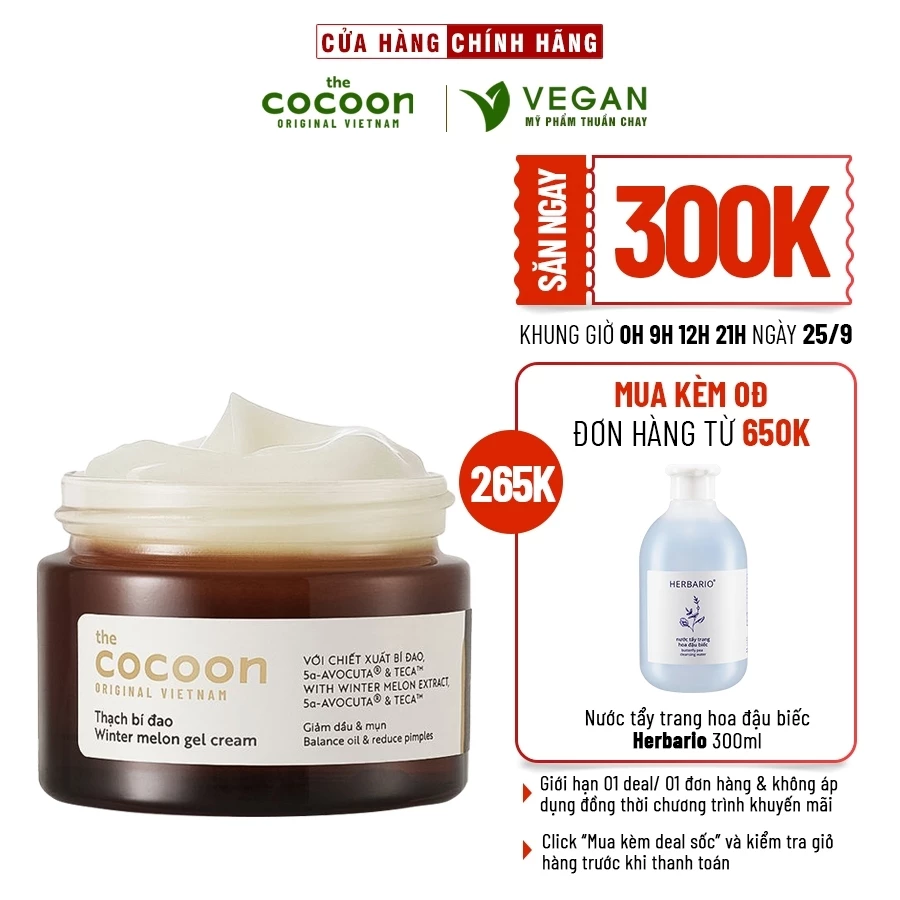 Thạch Bí Đao Cocoon (kem dưỡng ẩm) cấp ẩm và ngừa mụn 30ml VEGAN Mỹ phẩm thuần chay