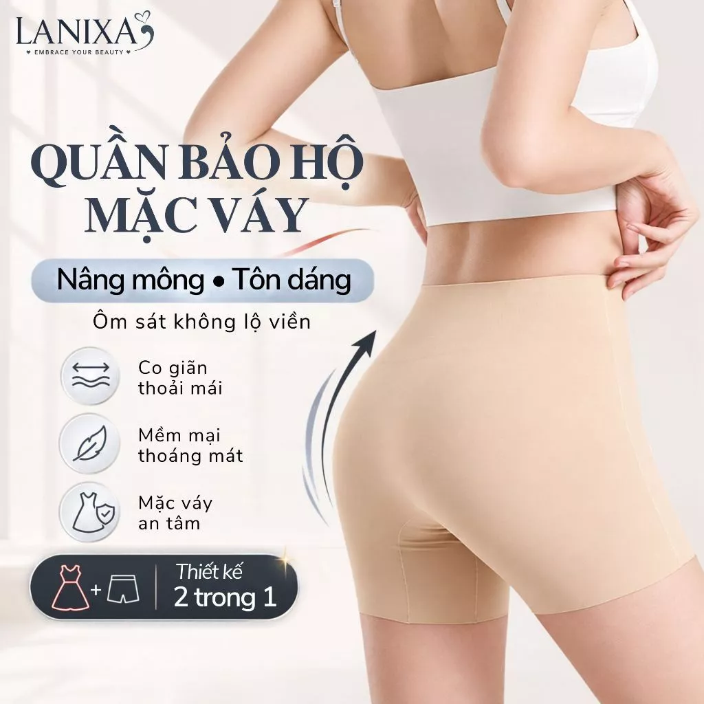 Quần mặc trong váy tự tin chống lộ, Quần lót bảo hộ chất su cạp cao mềm mại thoáng mát LANIXA V8941