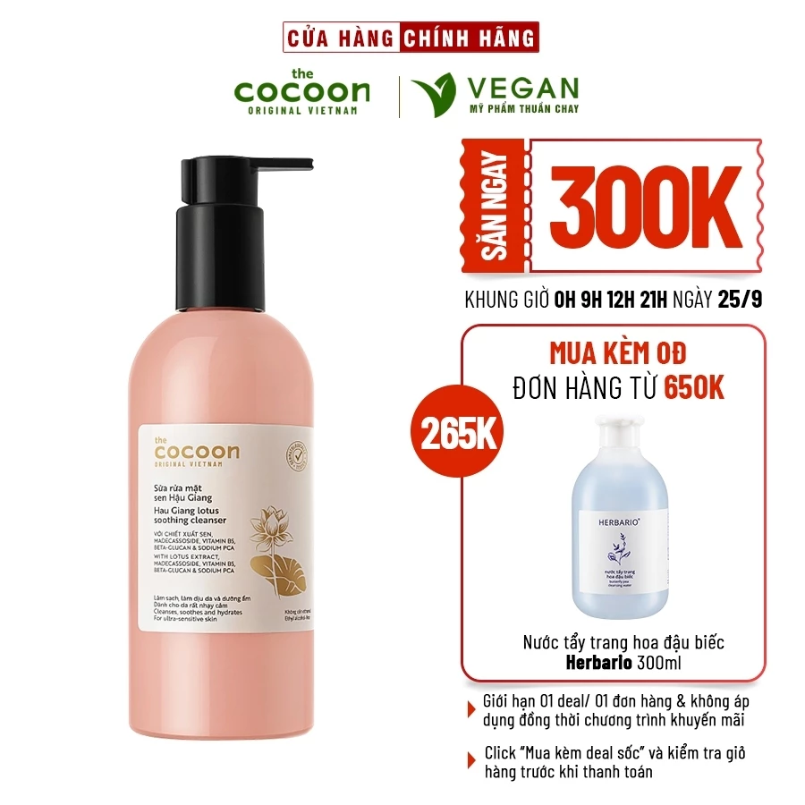 Sữa rửa mặt sen Hậu Giang 310ml Cocoon Mỹ phẩm thuần chay
