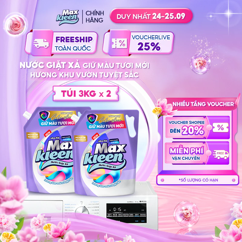 [MỚI] Combo 2 túi Nước giặt xả MaxKleen giữ màu tươi mới Hương Khu Vườn Tuyệt Sắc 3kg x 2 - Phiên bản giới hạn