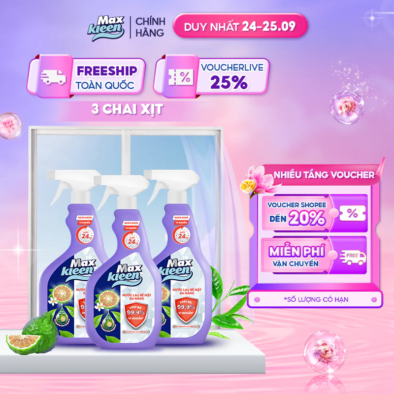 Combo 3 Chai Nước Lau Bề Mặt Đa Năng MaxKleen (520ml/chai)