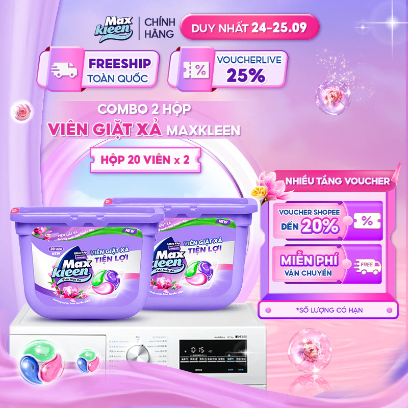 Combo 2 Hộp Viên Giặt Xả MaxKleen Hương Nước Hoa Huyền Diệu/ Dấu Ấn Ngọt Ngào (20 Viên/Hộp)