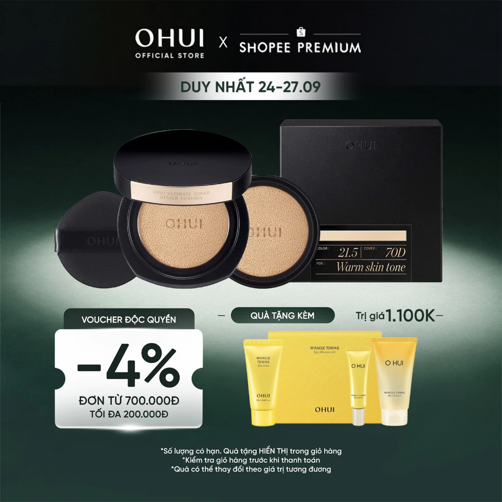 [SVIP] [OHUI Official] Phấn nước kiềm dầu che phủ cao OHUI Ultimate Cover Denier Cushion SPF50/PA+++ 13G (Tặng 1 lõi)