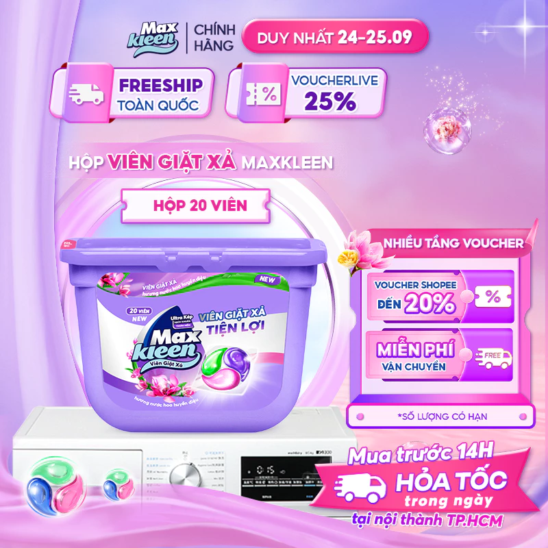 Hộp Viên Giặt Xả MaxKleen Hương Nước Hoa Huyền Diệu 300g (20 Viên)