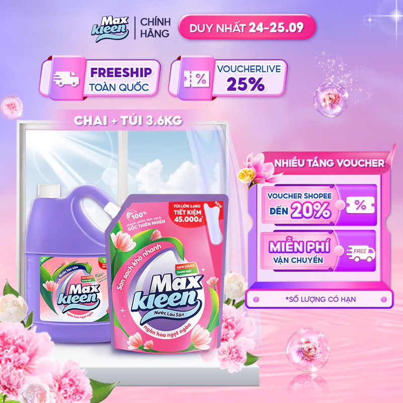 Combo Chai Lau Sàn 3.6kg + Túi Lau Sàn 3.6kg MaxKleen Ngàn hoa ngọt ngào