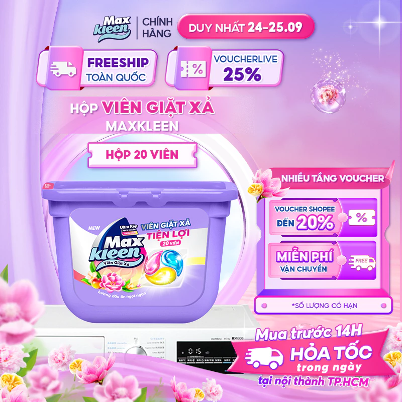 [Mới] Hộp Viên Giặt Xả MaxKleen Hương Dấu Ấn Ngọt Ngào 20 viên