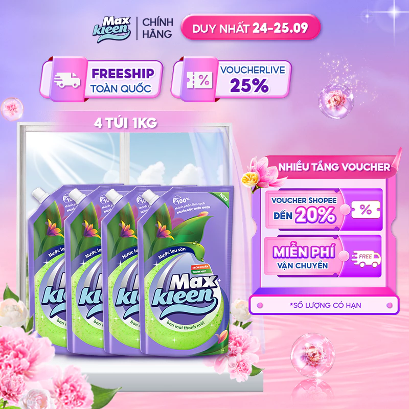 Combo 4 Túi Nước Lau Sàn Ban Mai Thanh Mát MaxKleen (1Kg/túi)