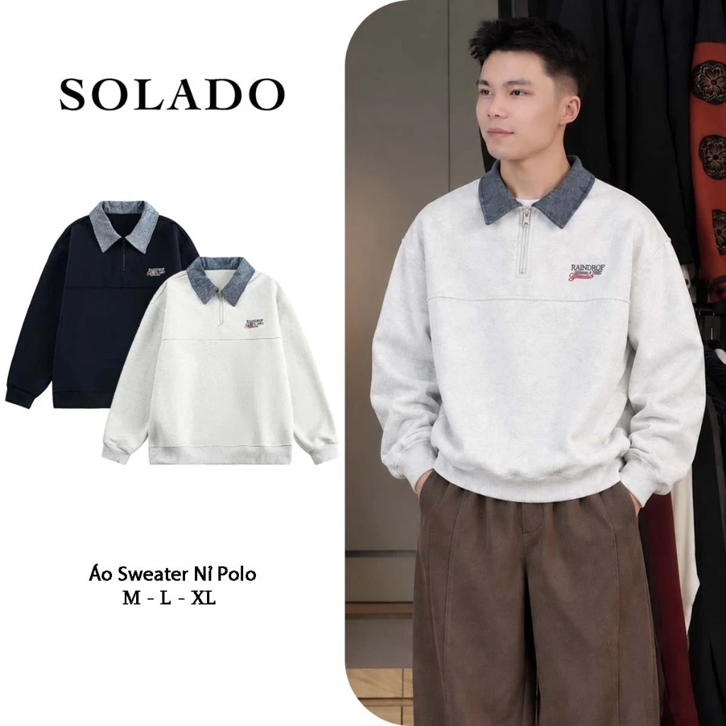 Áo Sweater SOLADO Nam Nữ Form Rộng Nỉ 2 Da Cổ Polo Phong Cách Local Brand APS03
