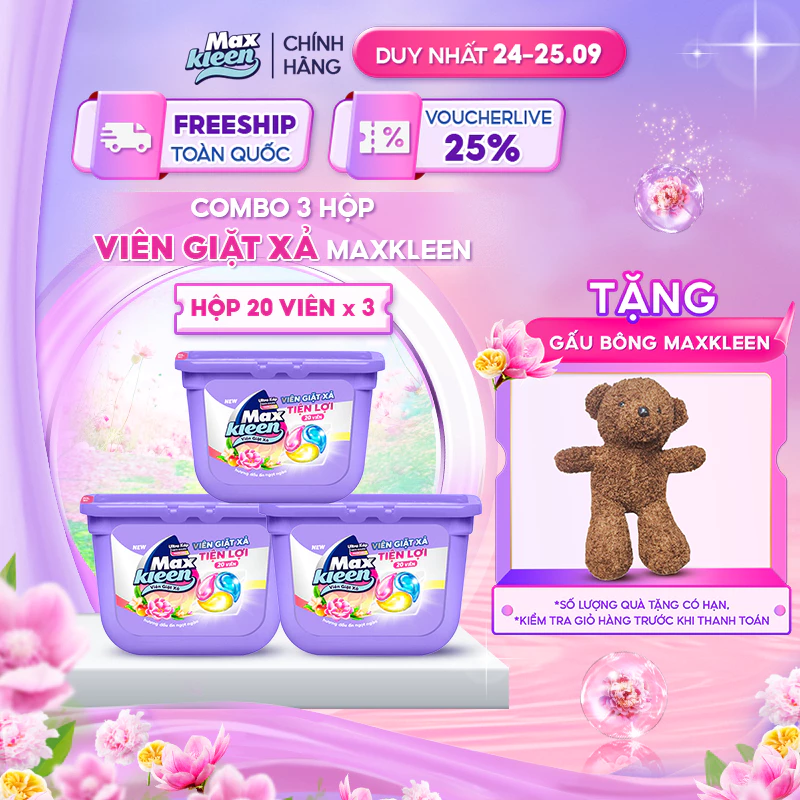 Combo 3 Hộp Viên Giặt Xả MaxKleen Hương Dấu Ấn Ngọt Ngào 300g (20 ViênHộp)