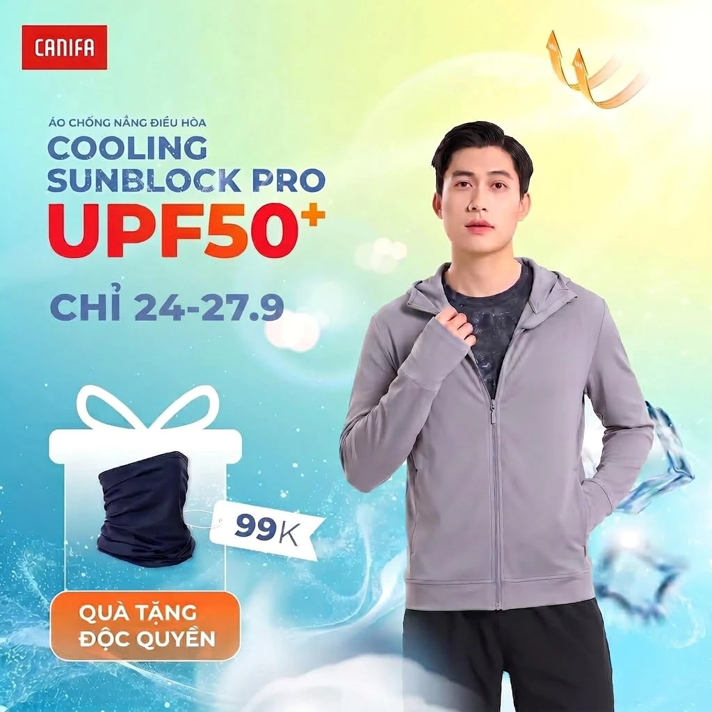 Áo khoác chống nắng nam CANIFA thoáng khí co giãn thấm hút mát lạnh chống 98% UV 2026 8OT26S003
