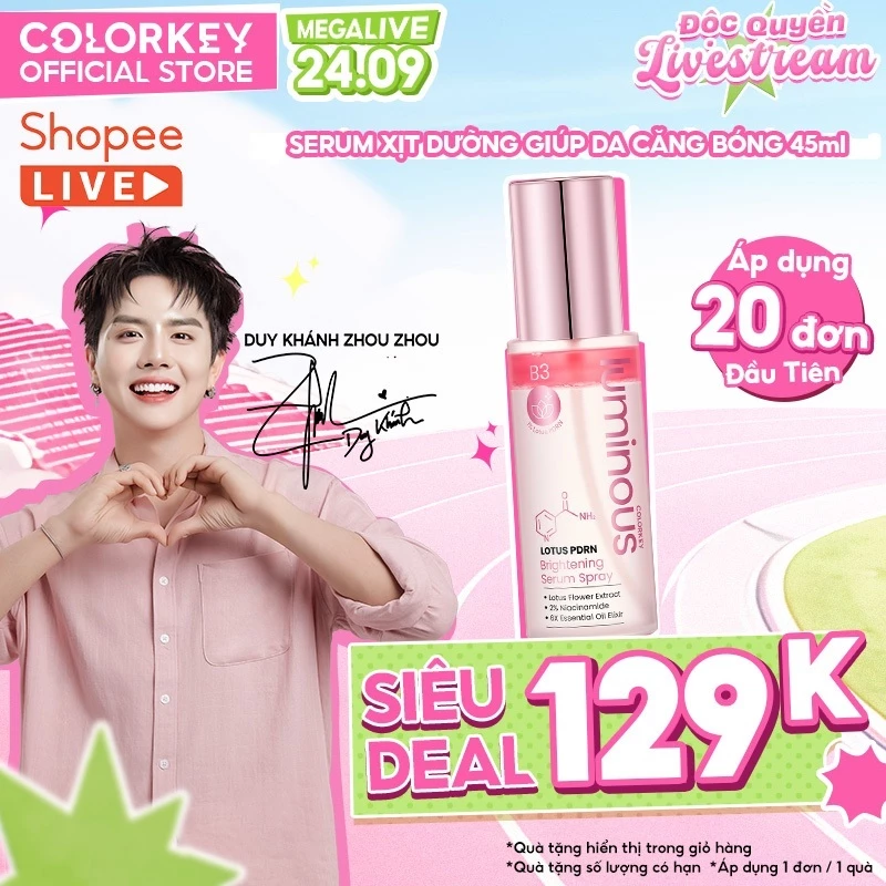 [SUPER DEAL 24.9] Serum Xịt Dưỡng Colorkey Luminous Hỗ Trợ Sáng Da Chiết Xuất Hoa Sen PDRN An Toàn Cho Da Nhạy Cảm 45ml