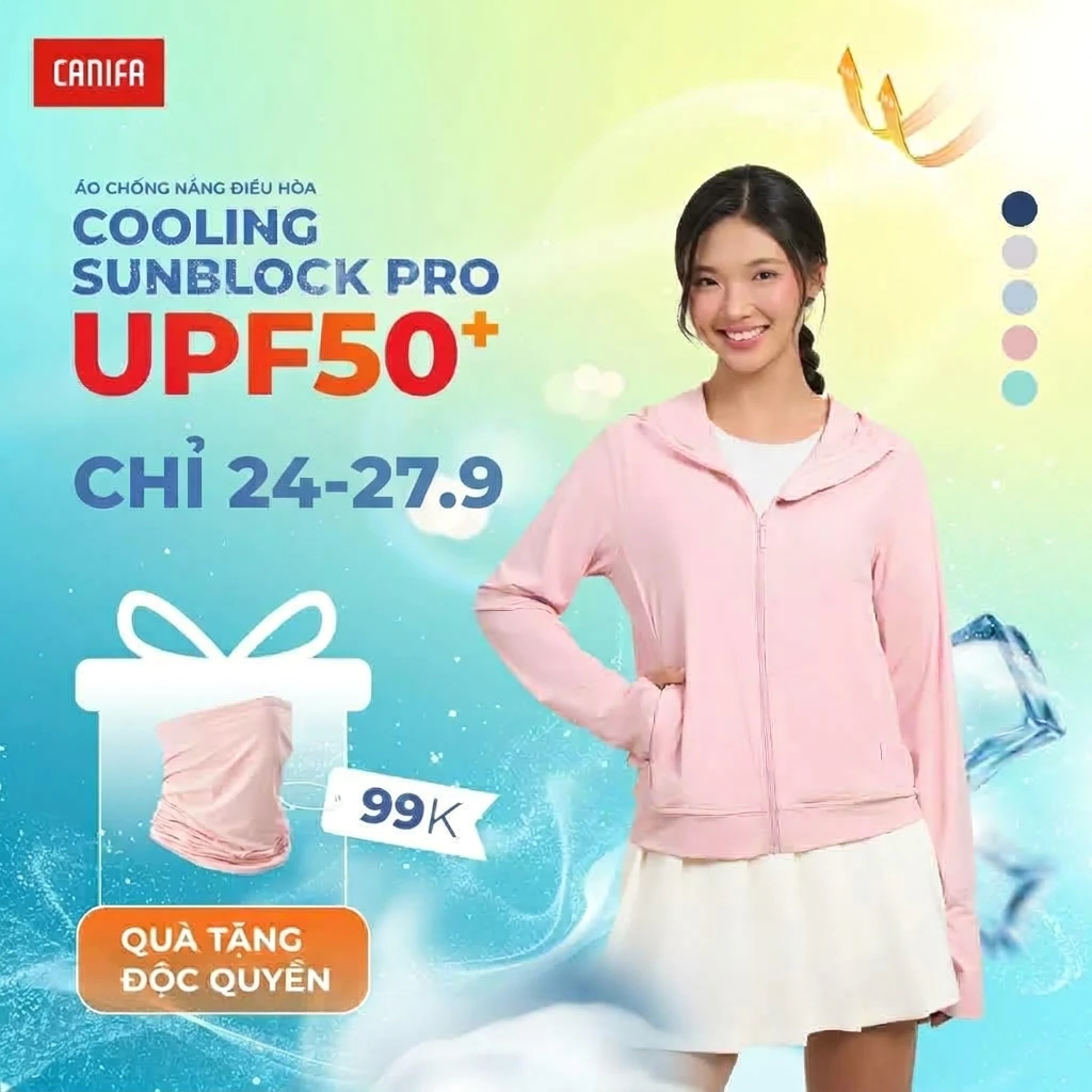 Áo chống nắng nữ anti 98% UV CANIFA dài tay có mũ dáng vừa vải mát lạnh 6OT26S002