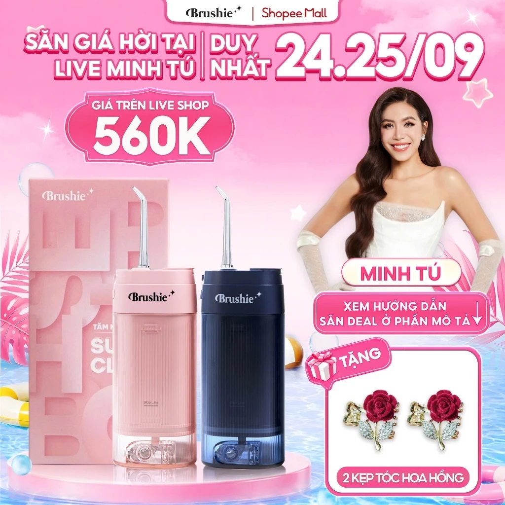 [GIÁ 560K LIVE MINH TÚ] Tăm nước Brushie Super Clean Flossie,Cải Tiến 17 Chế Độ Làm Sạch Sâu Cho Răng Niềng KOL