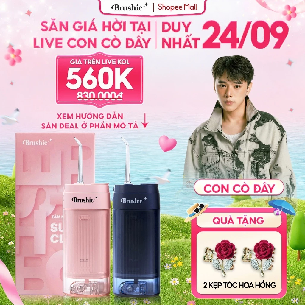 [GIÁ 560K LIVE CON CÒ ĐÂY] Tăm Nước Brushie Super Clean Flossie Bản Cải Tiến 17 Chế Độ Sạch Sâu Cho Răng Niềng KOC