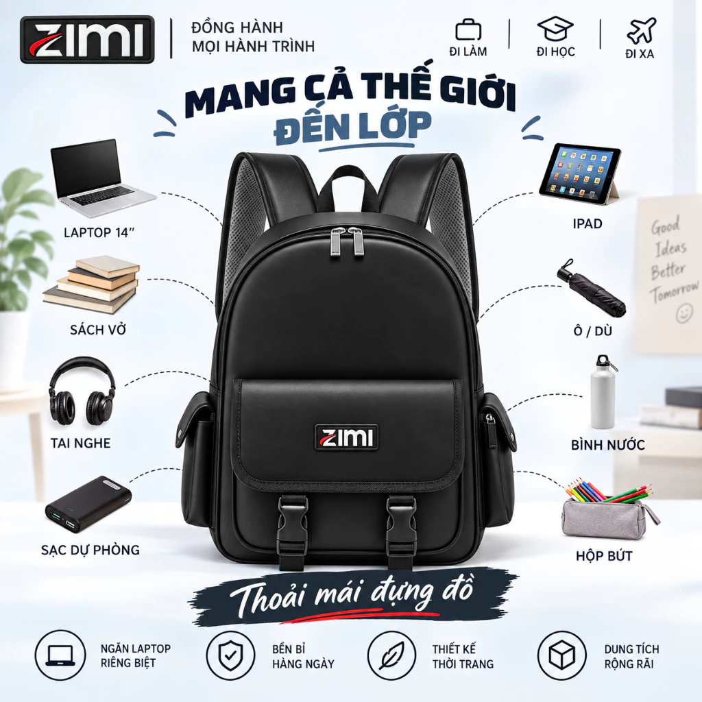 Balo Da PU Nam Nữ Đựng Laptop 15.6inch Chống Nước, Balo Unisex Hàn Quốc Đi Học Đi Làm Đi Chơi Thời Trang Cao Cấp